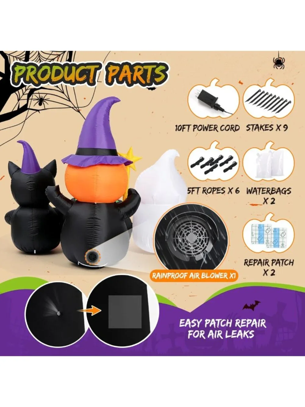 7FT Halloween Inflatable Pumpkin Trio - Festive Yard Decoration for Parties